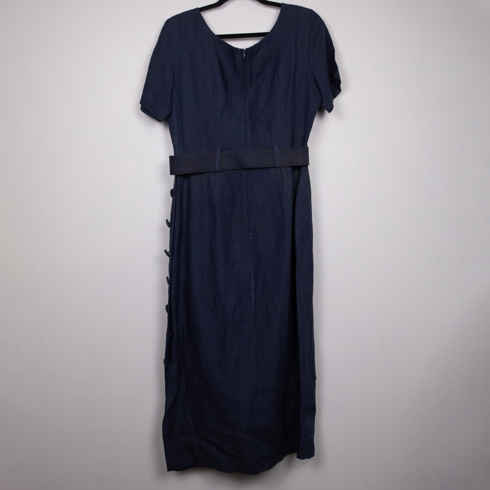 New York Studio 80s vintage linen blend navy midi dress-8